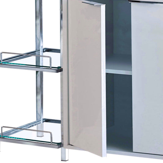 6 Glass Shelf Metal Frame Bar Cabinet With Power Outlet