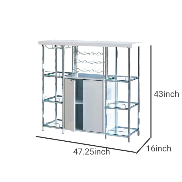 6 Glass Shelf Metal Frame Bar Cabinet With Power Outlet