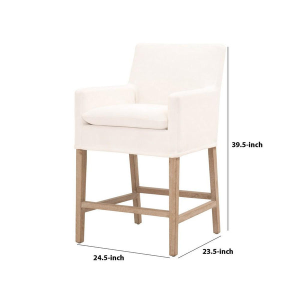 Fabric Padded Counter Stool With Removable Slipcover, White