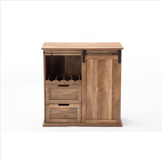 Rustic Wine Cabinet With Barn Door And 2 Drawers