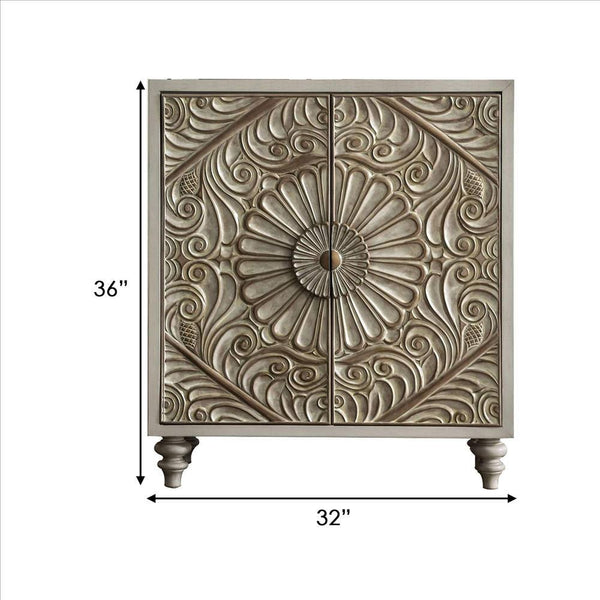 Wine Cabinet With Polyresin Floral Design