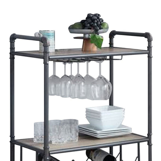 Wine Bottle Rack With 2 Tier Shelves And Metal Frame, Gray
