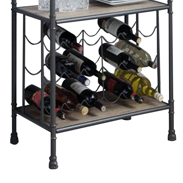 Wine Bottle Rack With 2 Tier Shelves And Metal Frame, Gray