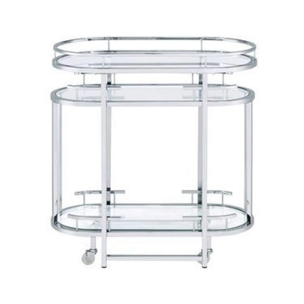 16 Inch Curved 2 Tier Serving Bar Cart With Tempered Glass Shelves