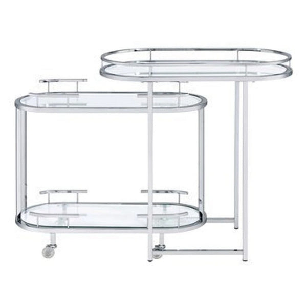 16 Inch Curved 2 Tier Serving Bar Cart With Tempered Glass Shelves