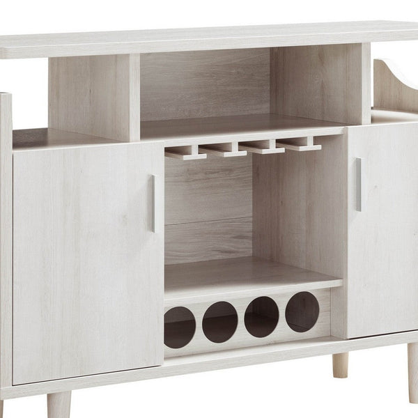 Eric 47 Inch Wood Wine Bar Cabinet With Stemware, 2 Cabinets, Oak White