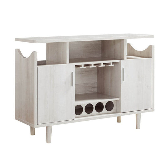 Eric 47 Inch Wood Wine Bar Cabinet With Stemware, 2 Cabinets, Oak White