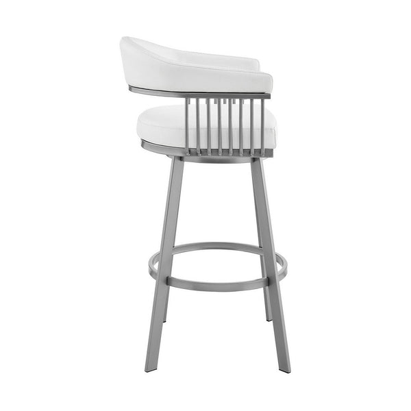 Oliver 25 Inch Modern Counter Stool Chair, Vegan Leather, Swivel, White