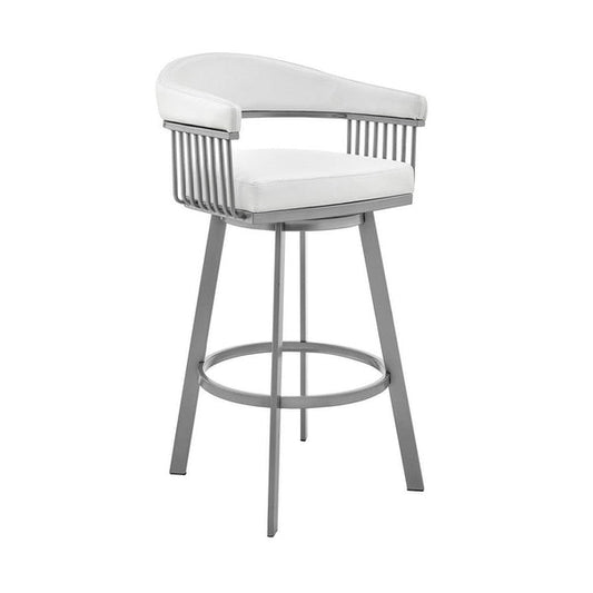 Oliver 25 Inch Modern Counter Stool Chair, Vegan Leather, Swivel, White
