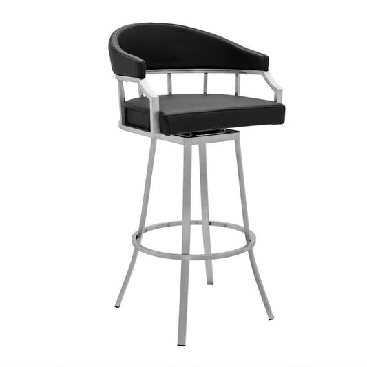 Myla 30 Inch Vegan Faux Leather Bar Stool Chair, Swivel, Metal Legs