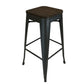 Gene 30 Inch Bar Stool With Industrial Style Wood Seat, Black Metal Frame