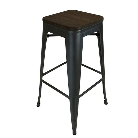 Gene 30 Inch Bar Stool With Industrial Style Wood Seat, Black Metal Frame