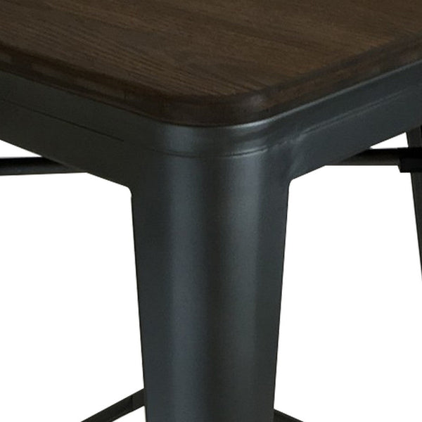 Gene 24 Inch Counter Stool With Industrial Wood Seat, Black Metal Frame