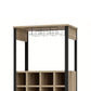 Isa 71 Inch Standing Bar Cabinet, 16 Cubbies, Natural Brown Wood Finish