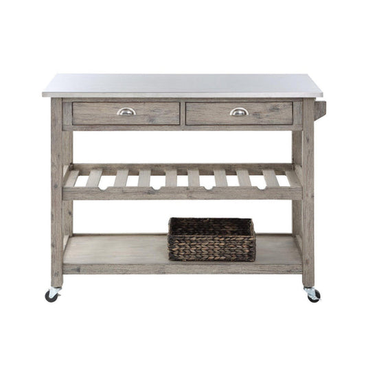 Kit 44 Inch Rolling Kitchen Island Bar Cart,Stainless Steel Top