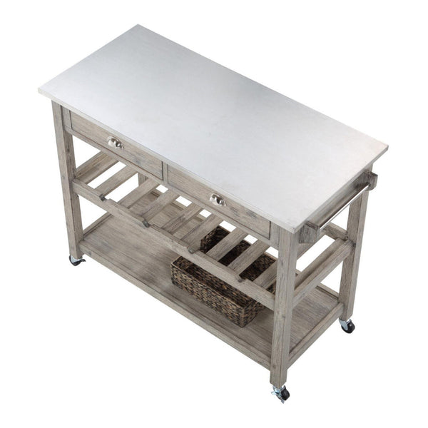 Kit 44 Inch Rolling Kitchen Island Bar Cart,Stainless Steel Top
