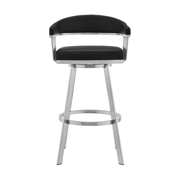 Lif 25 Inch Swivel Counter Stool, Slatted Arms, Steel Faux Leather