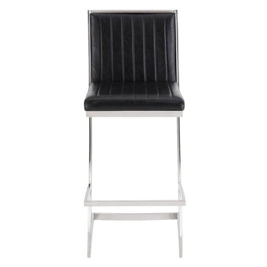 Eno 30 Inch Modern Barstool, Channel Stitched Square Back, Z Legs, Black