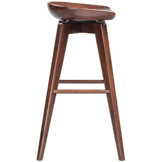 Contoured Seat Wooden Frame Swivel Bar Stool With Angled Legs