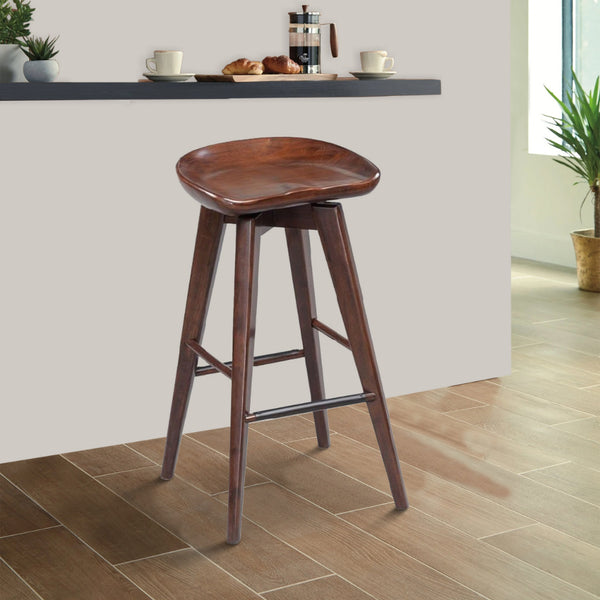 Contoured Seat Wooden Frame Swivel Bar Stool With Angled Legs
