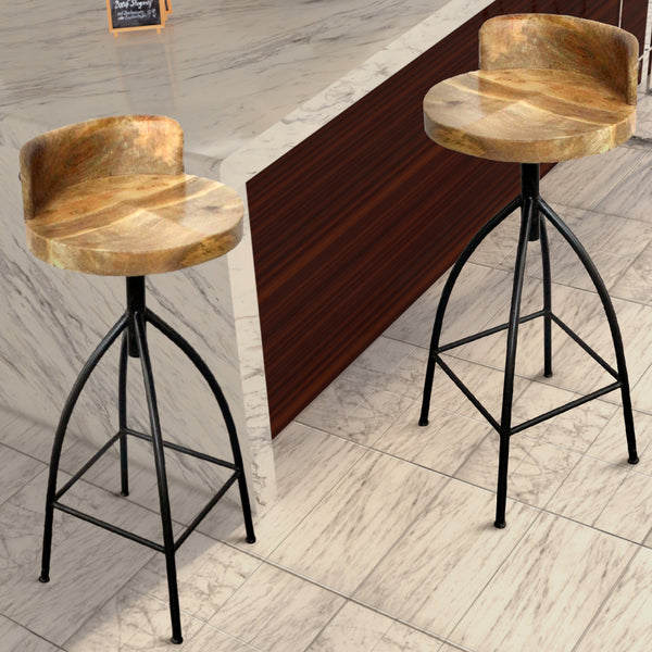 The Urban Port - 30-35 Inch Industrial Style Adjustable Swivel Bar Stool With Backrest