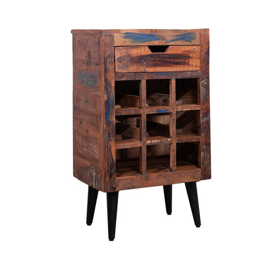 The Urban Port - 9 Bottle Storage Wine Rack Cabinet With 1 Drawer And Angled Metal Legs