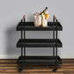 3 Tier Bar Cart With Tray Shelves, Metal Frame, And Raised Edges, Black