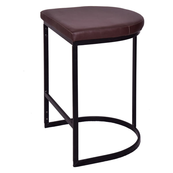 The Urban Port -  26 Inch Counter Height Stool With Vegan Faux Leather Upholstery, Black Iron Frame