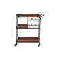 The Urban Port - 30 Inch Handcrafted Mango Wood Bar Serving Cart With Caster Wheels, 6 Bottle Holders, Tray Shelves