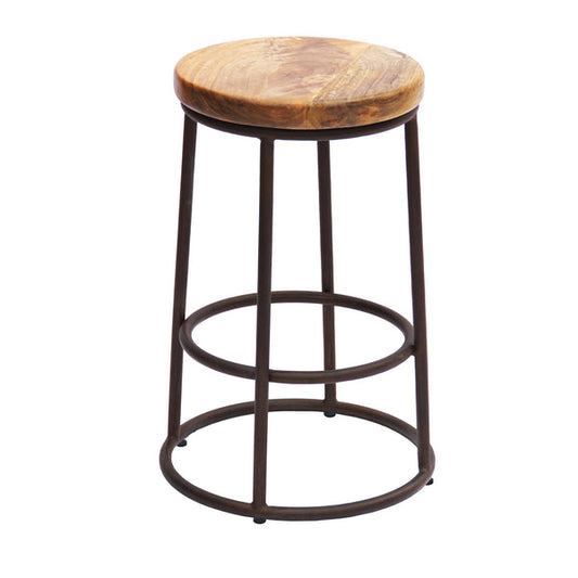 The Urban Port - 24 Inch Acacia Wood Counter Height Barstool With Iron Base
