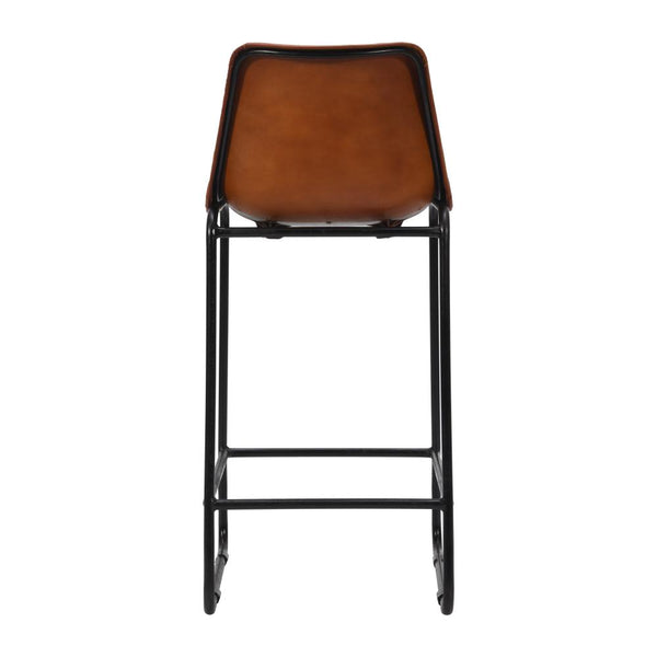 The Urban Port - 29 Inch Bar Height Chair, Square Tufted Genuine Leather Seat, Metal Frame