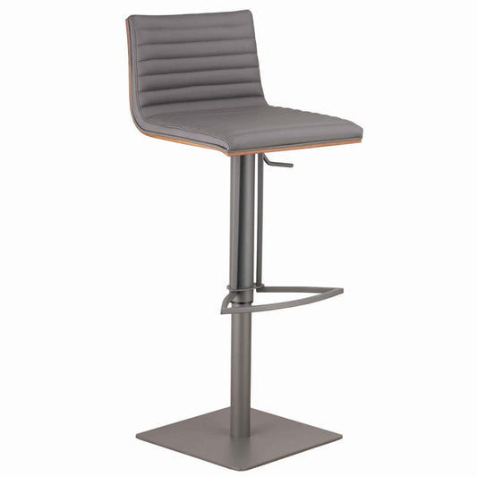 Faux Leather Adjustable Bar Stool With Horizontal Stitching Details