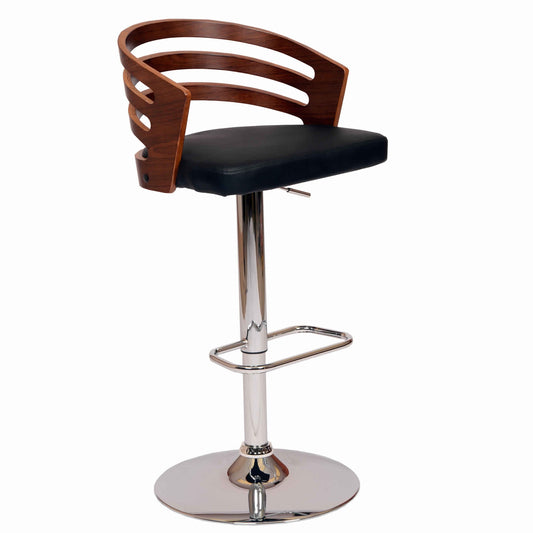 Open Wooden Back Faux Leather Bar Stool With Pedestal Base