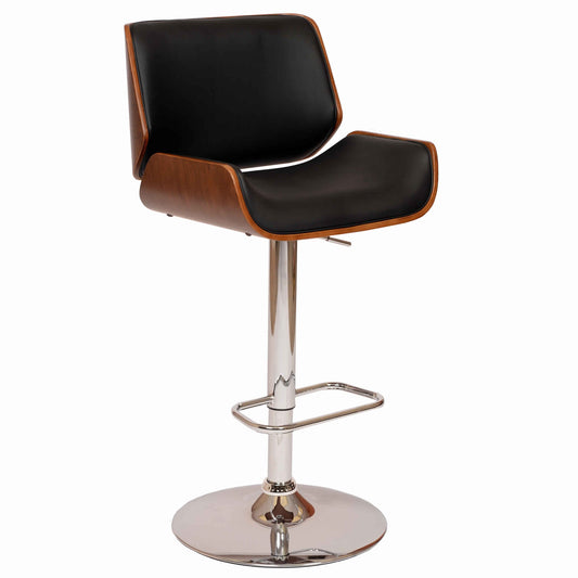 Curved Design Swivel Faux Leather Bar Stool With Wooden Support