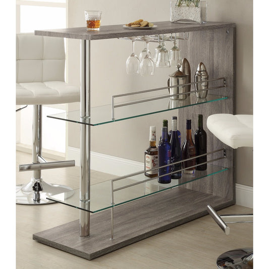 Radiant Rectangular Bar Table With 2 Shelves And Wine Holder