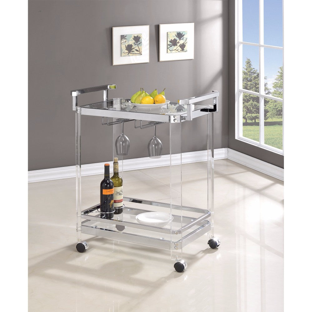 Stylish Metal Base Serving Cart With Glass Top