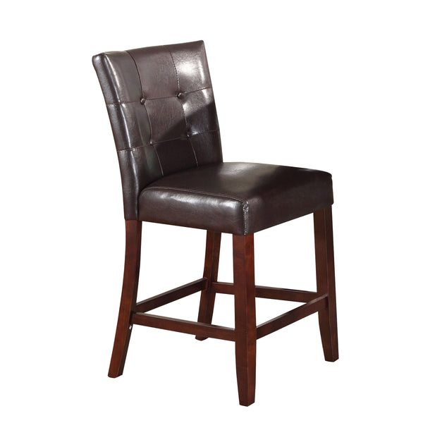 Leather Upholstered Wooden Counter Height Chair, Brown, Set Of 2