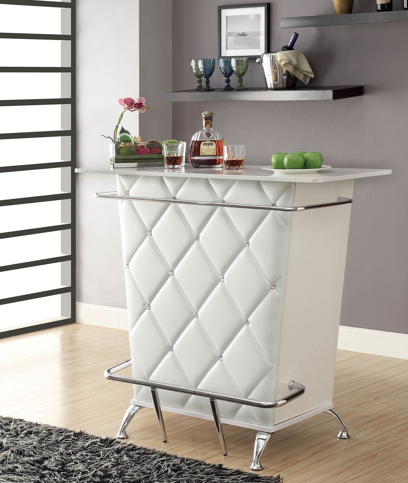 Contemporary Style Leatherette Padded Bar Table With Button Tufting