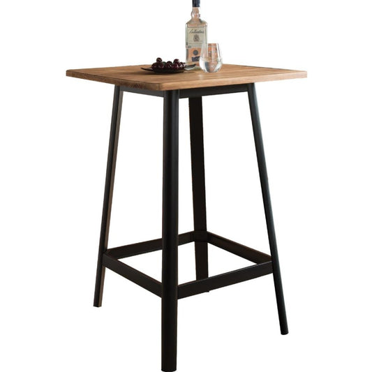 Transitional Square Shaped Wooden Bar Table With Metal Base
