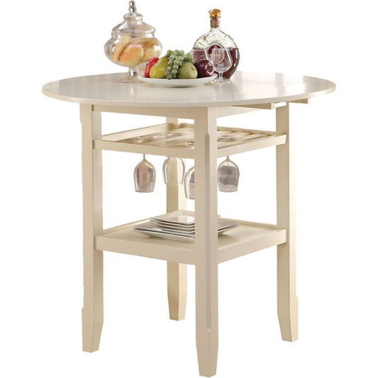 Round Wooden Counter Height Table With Wine Glass Shelf