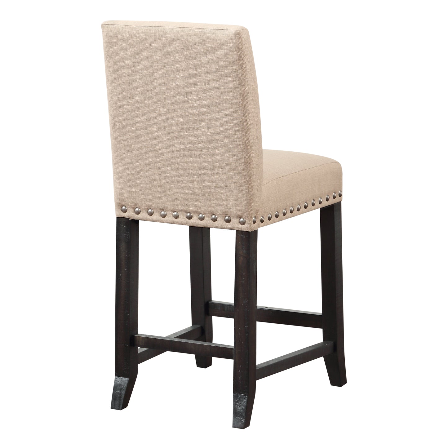 Fabric Upholstered Wooden Counter Height Stool With Nail Head Trim