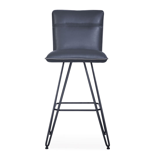 Metal Leather Upholstered Bar Height Stool with Hairpin Style Legs, Pack of Two