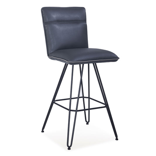 Metal Leather Upholstered Bar Height Stool with Hairpin Style Legs, Pack of Two