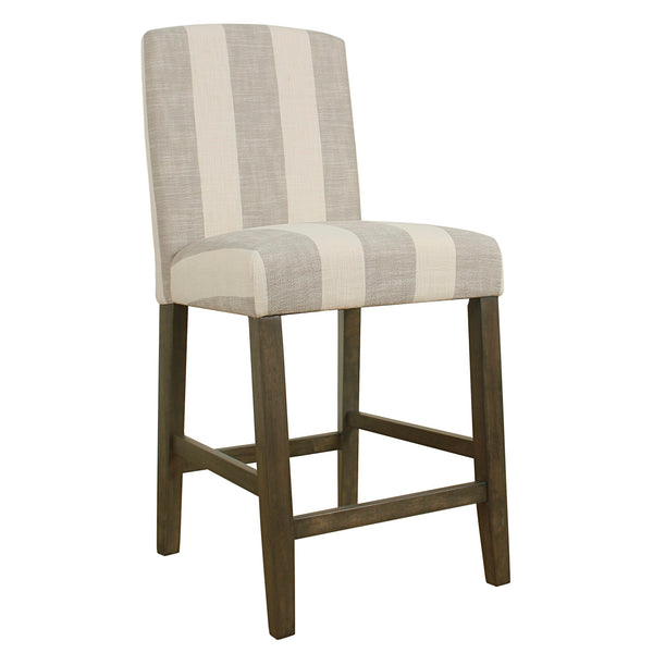 Fabric Upholstered Wooden Bar Stool With Awning Stripe Pattern