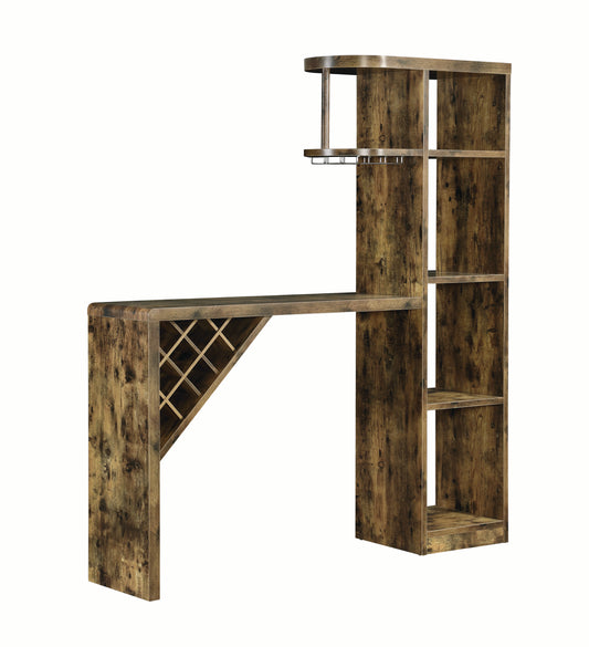 Wooden Bar Unit With Open Compartments And Diagonal Wine Section