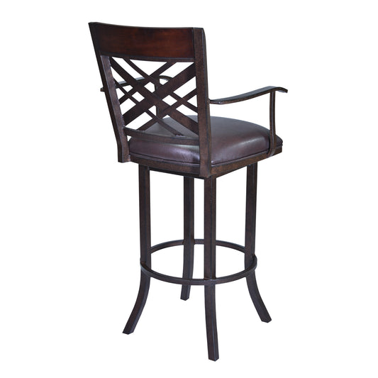 Metal Swivel Bar Stool With Armrests And Leatherette Seat