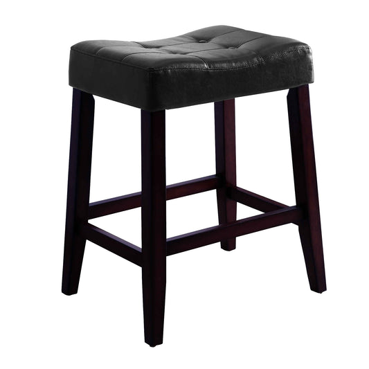 Wooden Stools with Saddle Seat and Button Tufts, Set of 2
