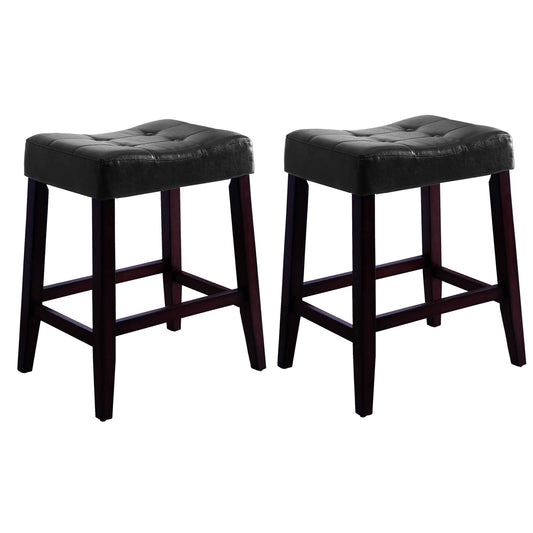 Wooden Stools with Saddle Seat and Button Tufts, Set of 2