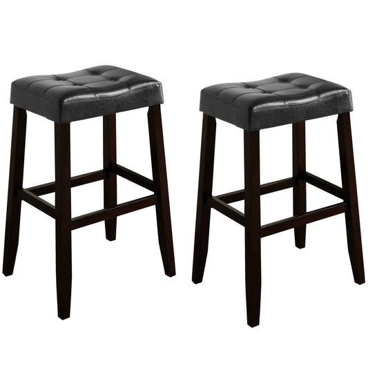 Wooden Stool With Saddle Seat And Button Tufting, Set Of 2