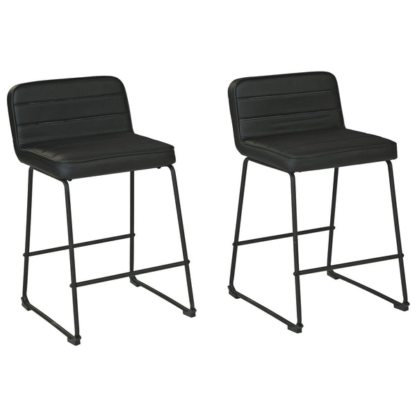 Channel Stitched Low Faux Leather Bar Stool With Sled Base, Set Of 2